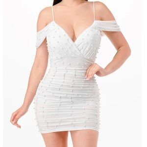 White pearl off the shoulder mini dress size large